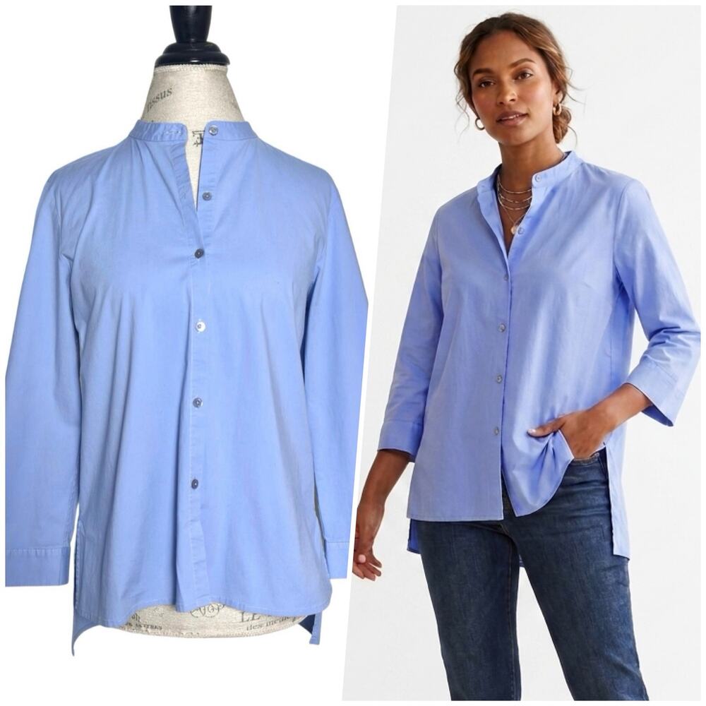 Eileen Fisher | Women | Periwinkle Banded Collar Poplin Button Up Shirt | Small